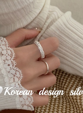 韩国东大门ins风设计银饰 S925纯银精致麻花编织素圈戒指个性小众