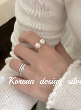 2025秋冬新款韩版气质银饰品 S925纯银ins风天然珍珠开口戒指高级