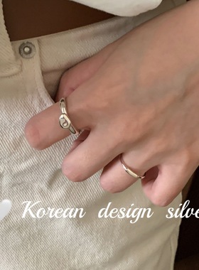 韩国极简ins小众设计戒指 S925纯银简约椭圆素圈戒指开口高级感女
