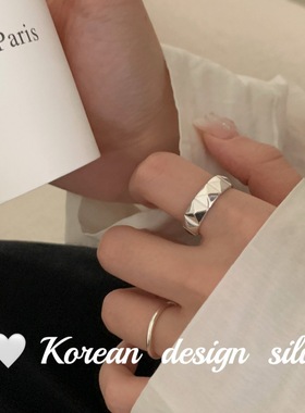 韩国性冷淡风亮银饰 S925纯银中性简约铆钉拼接戒指通勤开口指环