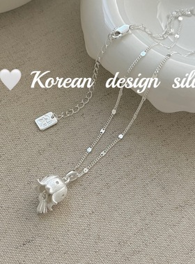 韩国秋冬新款轻奢银饰 S925纯银拉丝铃兰花亮片项链ins风高级感女