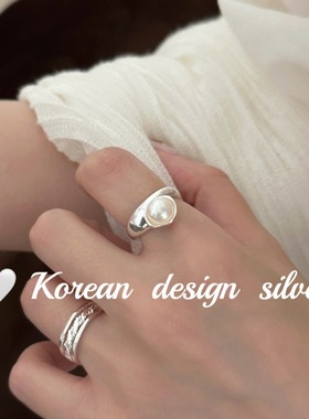 韩系小众高级感银饰 S925纯银温柔气质不规则天然珍珠戒指ins风女