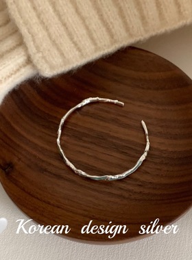 韩国小众设计银饰品 S925纯银轻奢绿色滴釉肌理感手镯高级感ins风