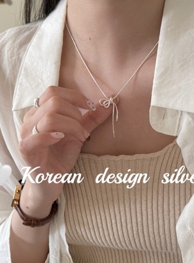 韩国2025秋冬新款ins风饰品 S925纯半边镂空蝴蝶结锆石项链高级感