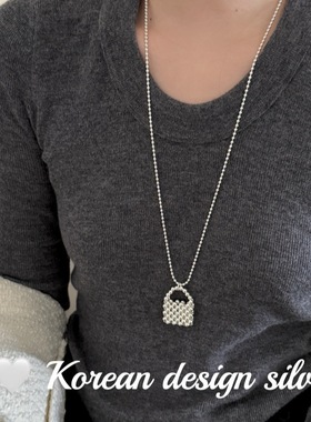 韩版秋冬ins风设计毛衣链 S925纯银圆珠拼接编织包包项链小众设计