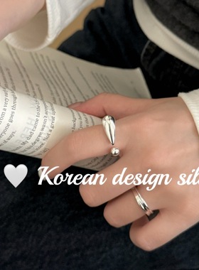 韩版小众个性设计亮银饰品 S925纯银光面感叹号戒指开口可调高级