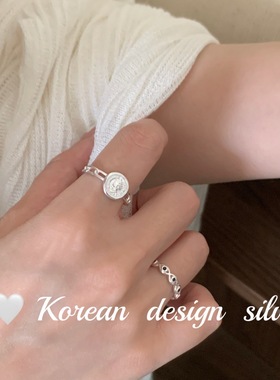 韩国东大门小众银饰品批发 S925纯银女王牌椭圆镂空拼接戒指高级