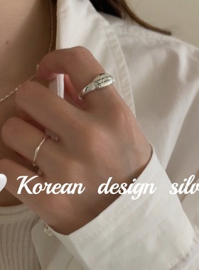 韩国个性时尚设计感银饰 S925纯银简约椭圆英文戒指高级感百搭女