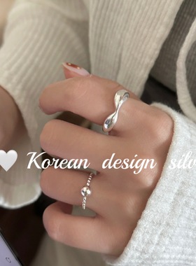 韩版ins风小众设计银饰品 S925纯银简约椭圆拼接戒指百搭高级女款