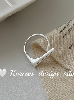 韩版东大门ins风银饰品 S925纯银简约一字开口戒指小众设计高级感