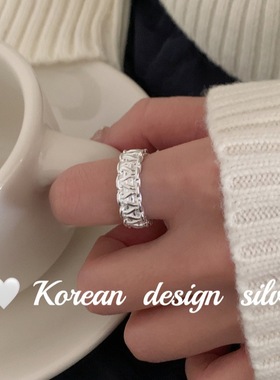 韩版东大门ins风简约银饰品 S925纯银重工编织拼接戒指小众高级感