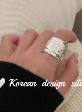 韩版东大门简约小众设计 S925纯重工光面多层宽版戒指ins高级质感