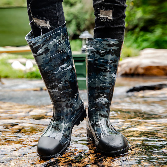 迷彩高档雨鞋男款高筒防滑钓鱼鞋雨靴防水鞋水靴工作胶鞋洗车套鞋