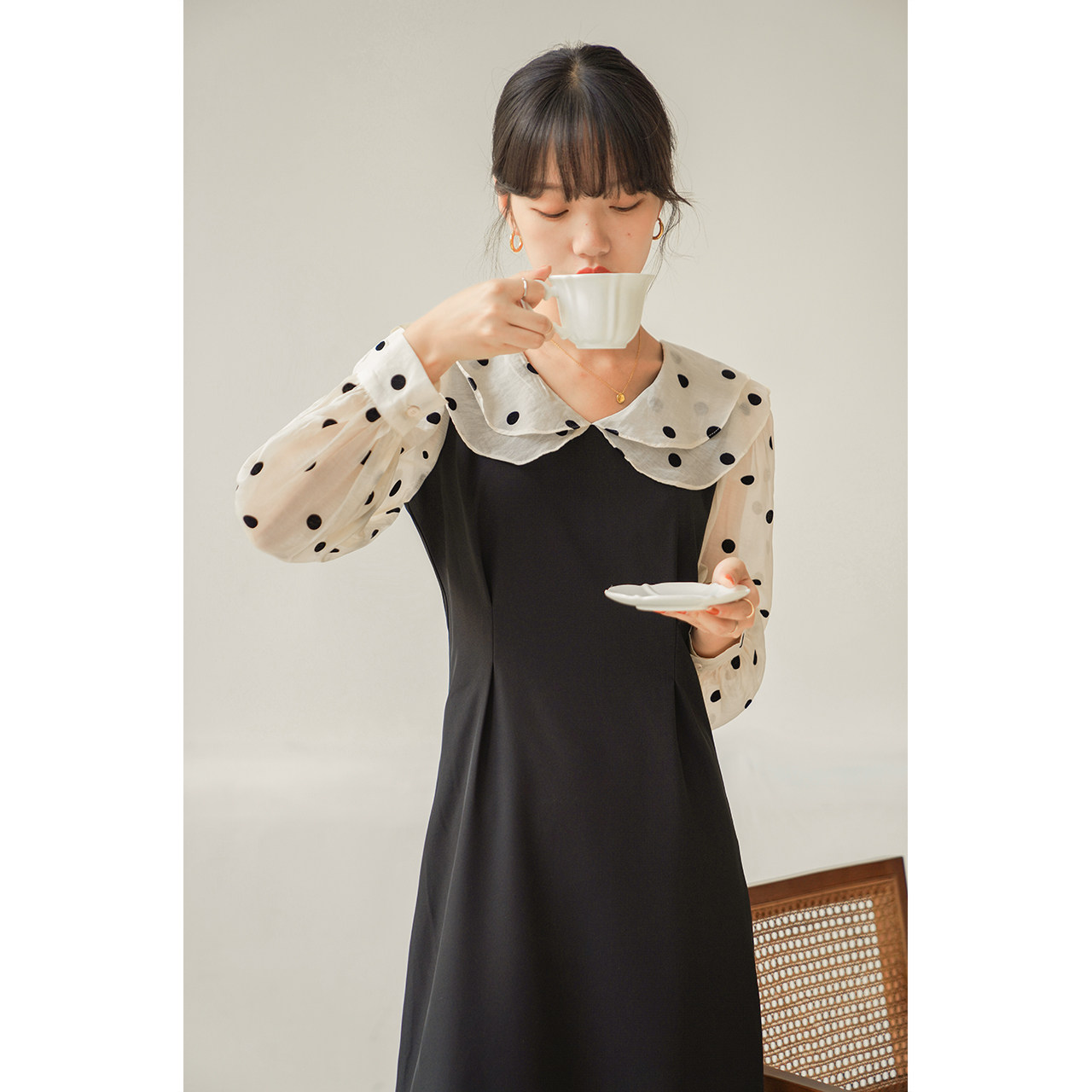 法丝璐假两件套波点2020年女连衣裙 法丝璐连衣裙