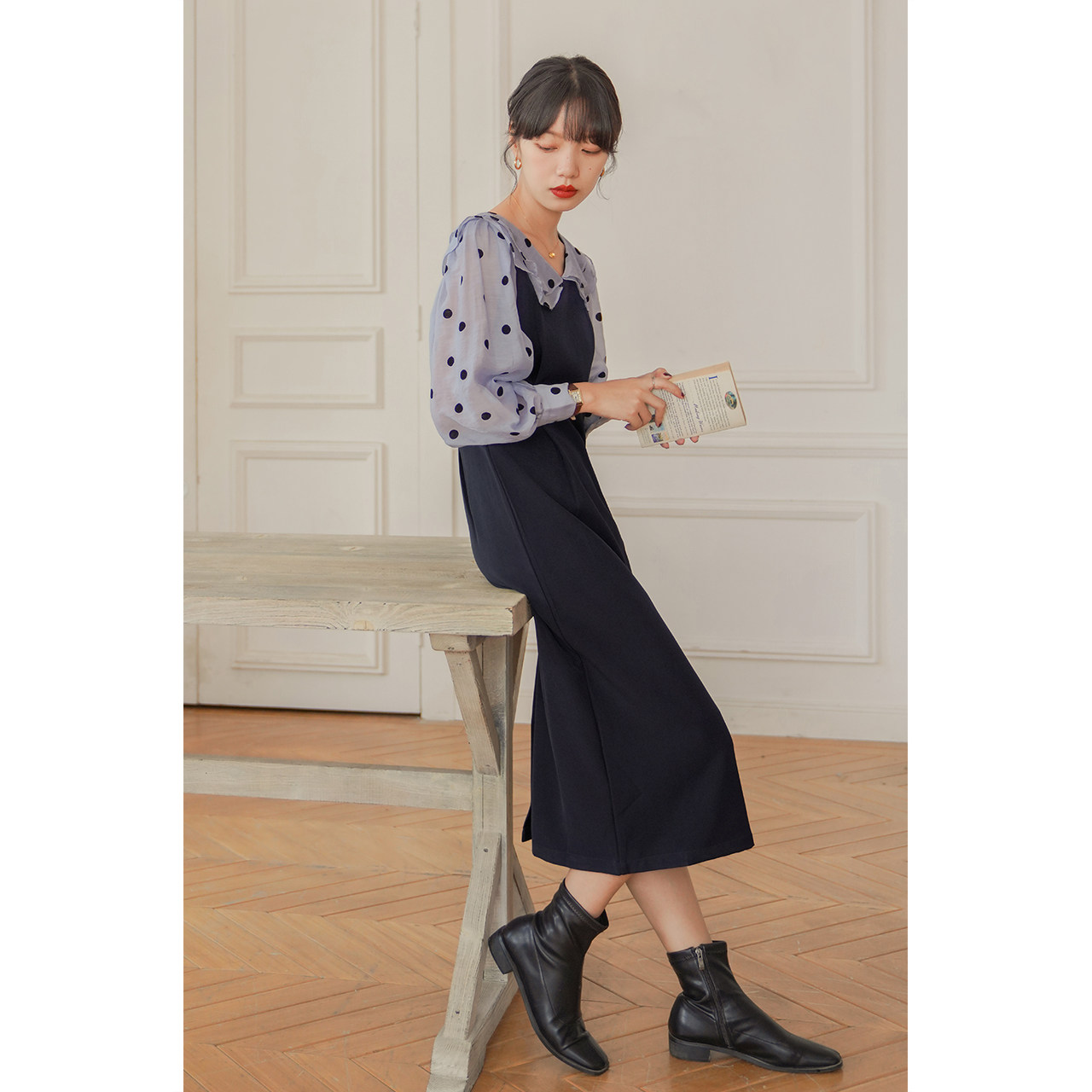 法丝璐假两件套波点2020年女连衣裙 法丝璐连衣裙