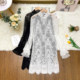 Autumn high-neck lace dress low-neck slim fit hollow mid-length transparent versatile long-sleeved mesh bottoming shirt for women