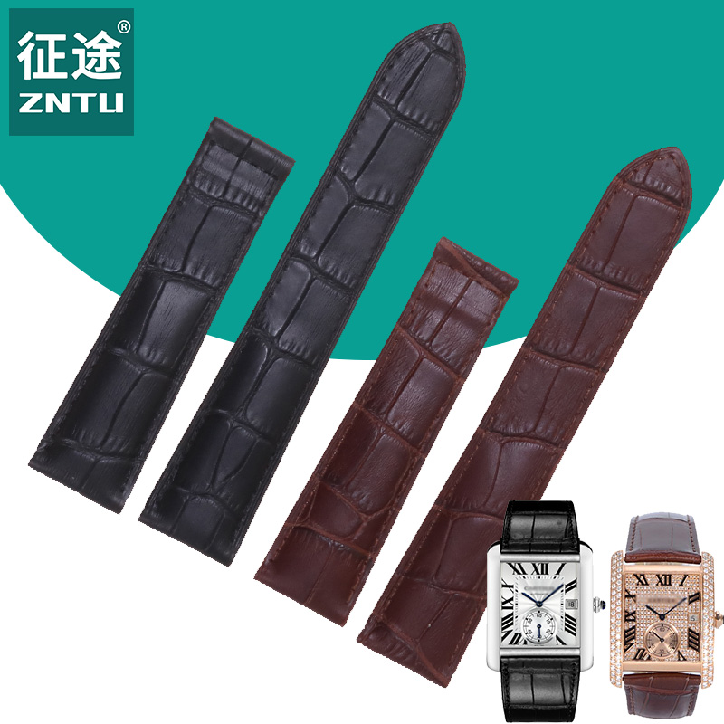 征途适配卡地亚手表带伦敦solo坦克Tank男折叠扣竹节真皮表带20mm - 图0