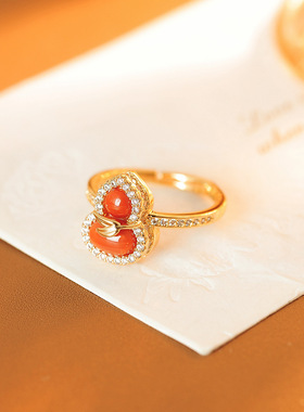 新品福禄葫芦开口戒指女宫廷风轻奢复古戒圈高级感戒指环批发代发