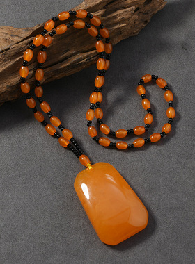 民族风蜜蜡项链水滴平安扣葫芦吊坠鸡油黄琥珀男女长款毛衣链挂件