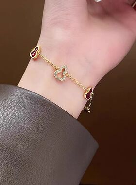 新中式红色时尚锆石葫芦手链气质轻奢风手环国潮高级感手饰女