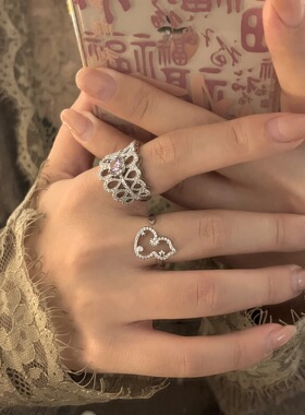 芭蕾风清新少女满钻开口戒指小众设计甜酷花朵葫芦叠戴气质指环戒