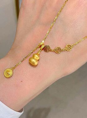 金店同款沙金福字葫芦项链女福禄流苏葫芦吊坠黄铜镀金锁骨链批发