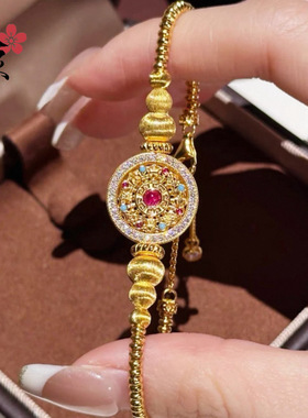 金店同款沙金黄金色拉丝葫芦罗盘手链女小众轻奢高级感送女友手串