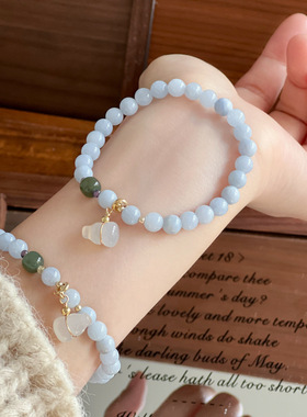 水晶手串海蓝宝手链玉髓葫芦小清新国风气质饰品手链现货批发