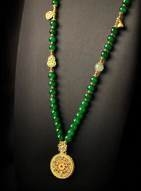 新中式葫芦吊坠 长款项链 爆款仿珍珠国风女小众轻奢算盘男毛衣链