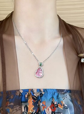 新中式葫芦项链复古小众高级环环相扣福禄锆石仿玉髓毛衣链女项饰