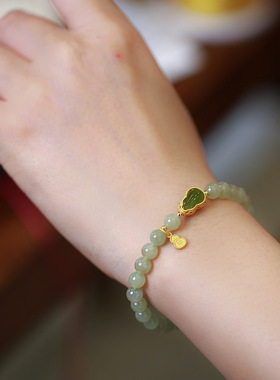 原创设计6mm和田玉圆珠单圈手链女碧玉葫芦吉福款配饰手饰品 批发