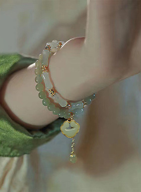 云水谣仿东陵玉竹节新中式拼接叠带手链平安扣蝴蝶葫芦玉坠手串