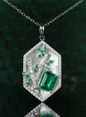 中国风虚竹傲梅幽兰彩宝女 贝母古风蒲扇粉钻项链皇家蓝葫芦吊坠