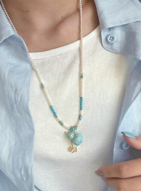 原创时尚彩色多巴胺滴油珐琅锆石小狗葫芦项链轻奢小众长款毛衣链