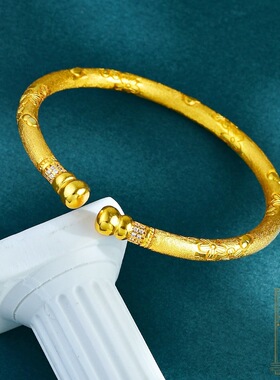 古法樱花錾刻拉丝葫芦桃花手镯开口复古轻奢手环手饰生日礼物女款