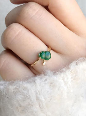 优雅百搭福盈则溢 仿玉髓冰透种女精工 玉髓葫芦戒指气质时尚开口