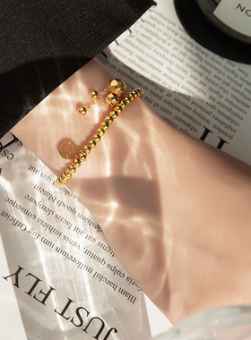 18k金色葫芦福牌弹力手链钛钢不掉色圆珠手饰轻奢ins风2022年新款