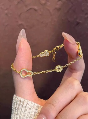 2026新年爆款福禄生财铜钱手链小众高级感轻奢锆石葫芦手环饰品女