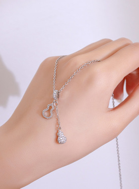 日韩风轻奢满钻银色流苏葫芦项链女小众气质钛钢锁骨链高级感饰品