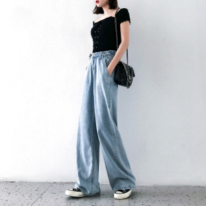 高腰cec宽松阔腿牛仔裤