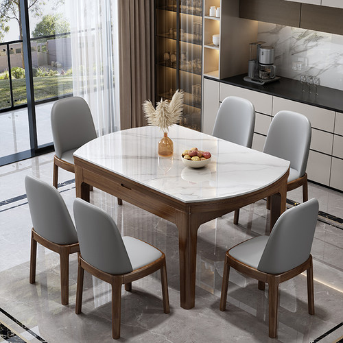 实木岩板餐桌家用小户型可变圆桌2025新款现代简约伸缩电磁炉饭桌 - 图1