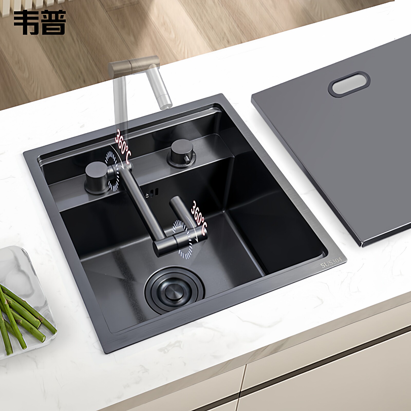 韦普304不锈钢吧台隐形小水槽单槽带盖板西厨隐藏中岛迷你洗菜盆