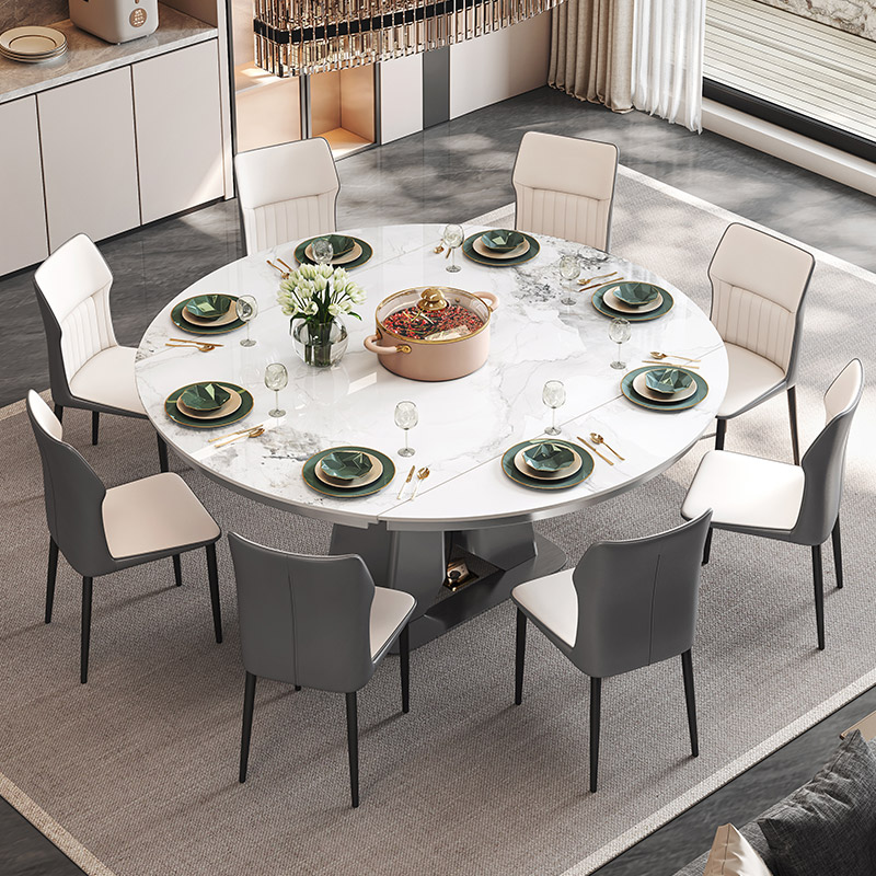 岩板餐桌可变圆桌伸缩多功能带隐形电磁炉家用小户型现代轻奢餐桌 - 图2
