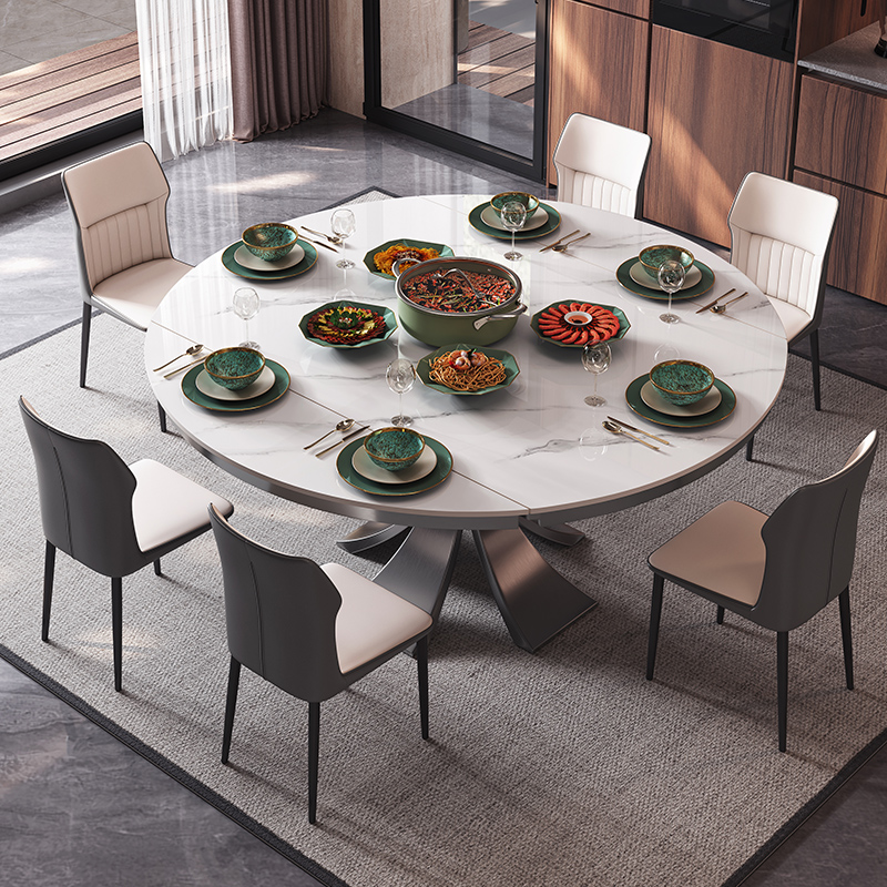 伸缩岩板电磁炉餐桌家用小户型可变圆桌现代简约轻奢方圆两用餐桌 - 图1