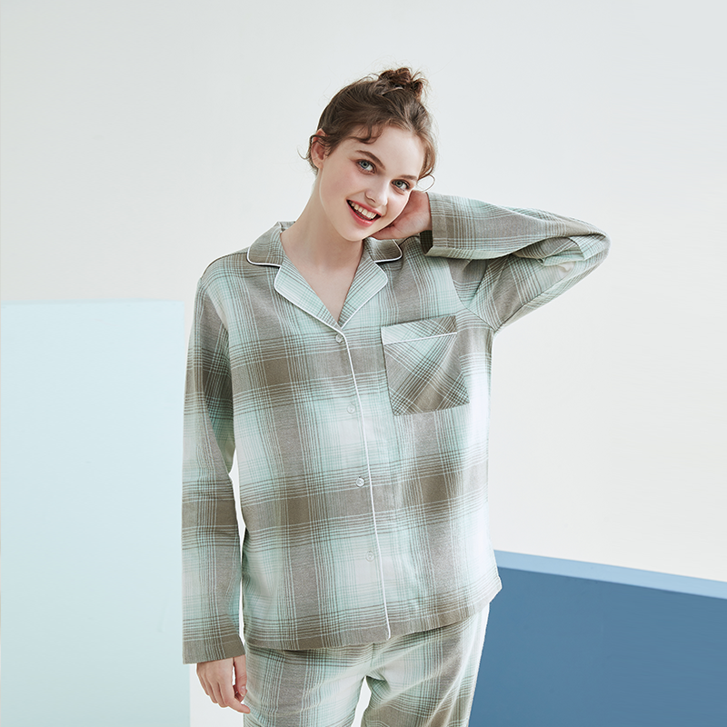 网易严选女士法兰绒全棉格纹睡衣 网易严选睡衣/家居服套装
