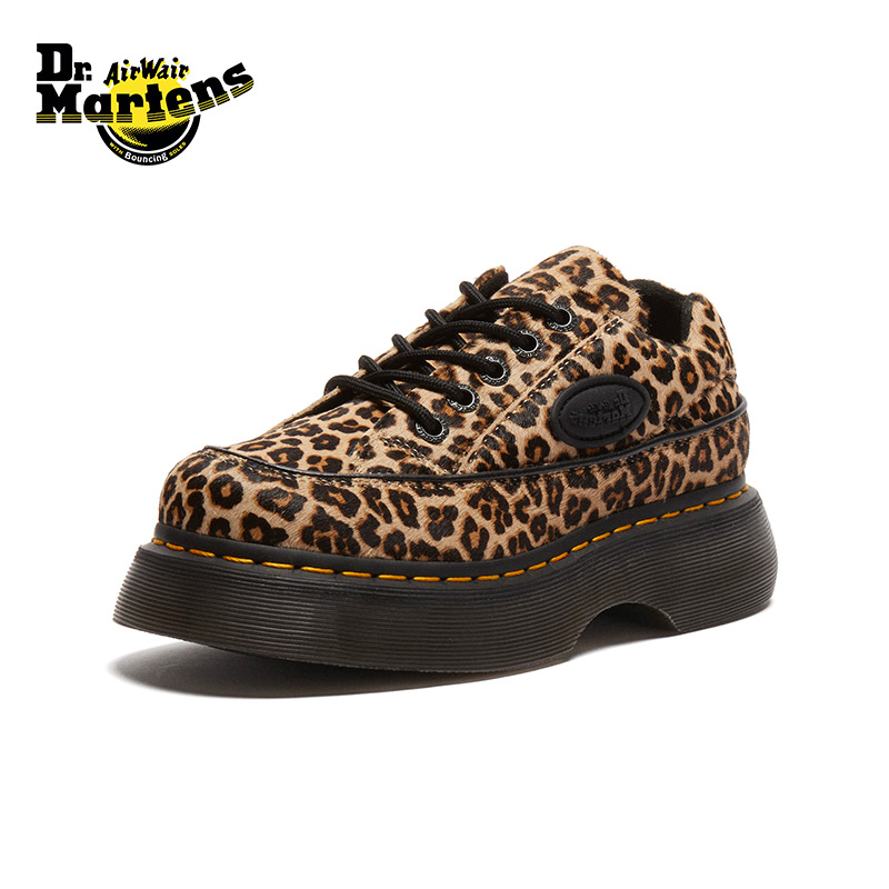 Dr.Martens马丁博士Buzz 女款秋新款爆款通勤豹纹小厚底皮鞋单鞋 - 图0