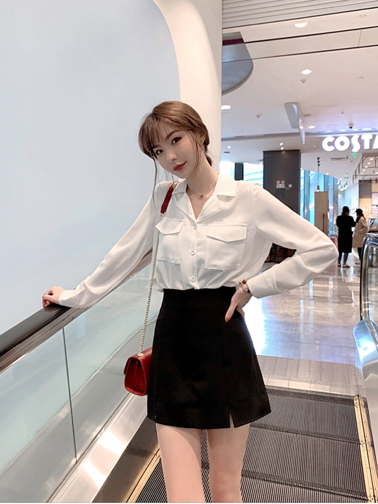 白色女士新款2020年长袖雪纺衬衫 觅影蕾丝衫/雪纺衫