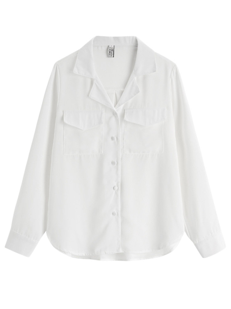 白色女士新款2020年长袖雪纺衬衫 觅影蕾丝衫/雪纺衫