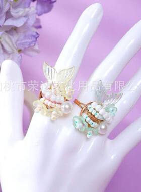 青壹坊花间织梦鱼跃戒指珍珠串珠