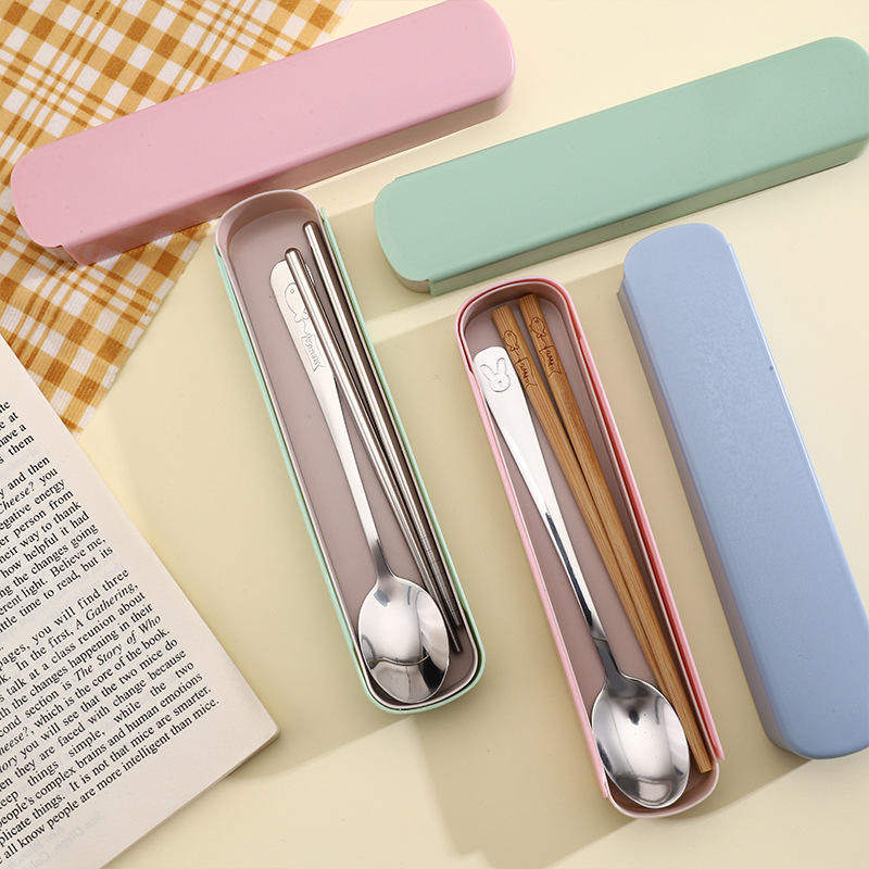 2个推拉盒餐具两件套便携不锈钢学生上学用筷子勺子套装精品店,淘宝优惠券,粉丝福利购,淘宝优惠卷